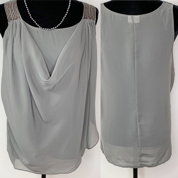 Motherhood Maternity Gray Sleeveless Embellished Chiffon Drape Neck Tunic Size S - Picture 1 of 12